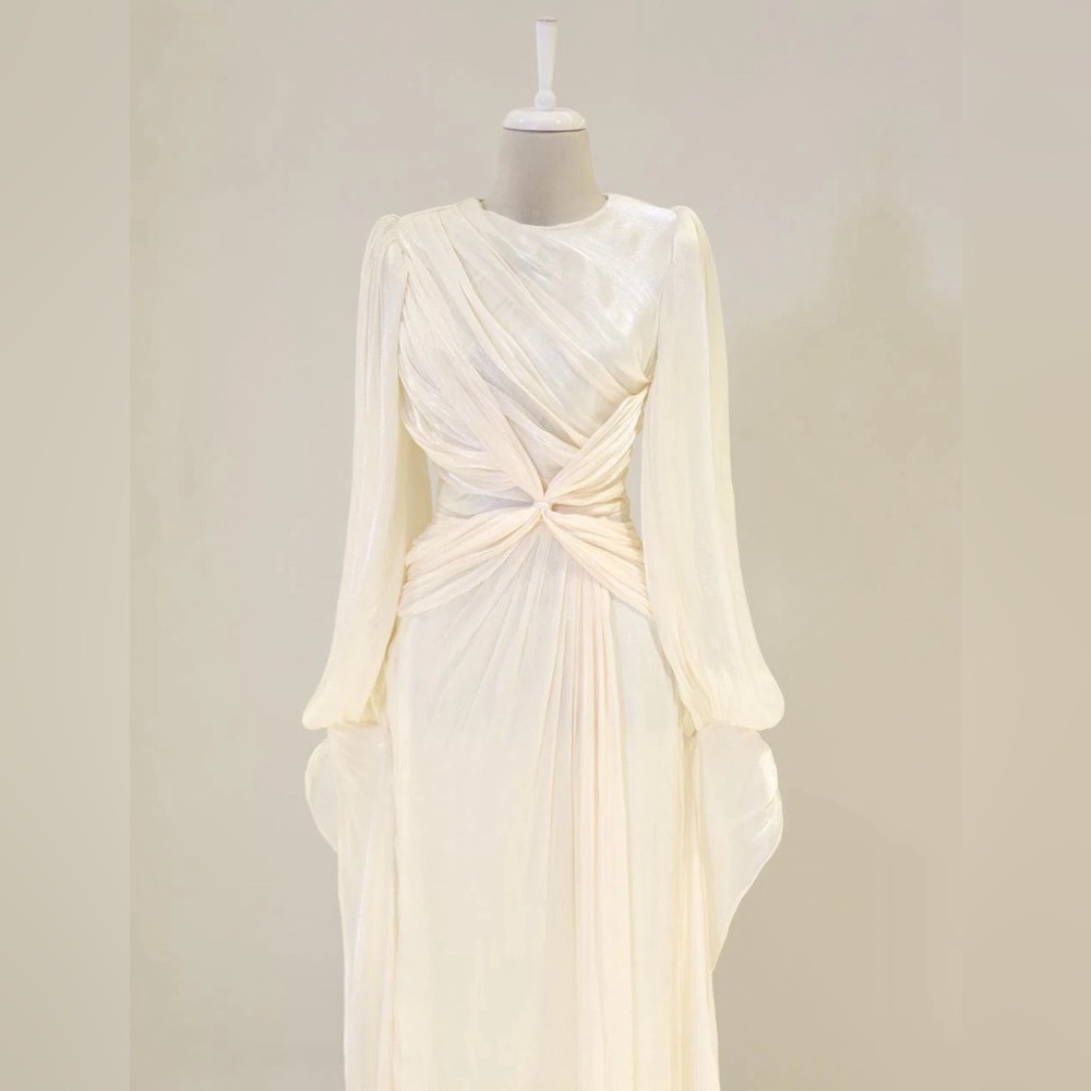 Cream Modest Maxi Long Sleeve Dress